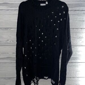 The Ragged Priest Edgy baggy Black Spliced Distressed Knit Sweater L
